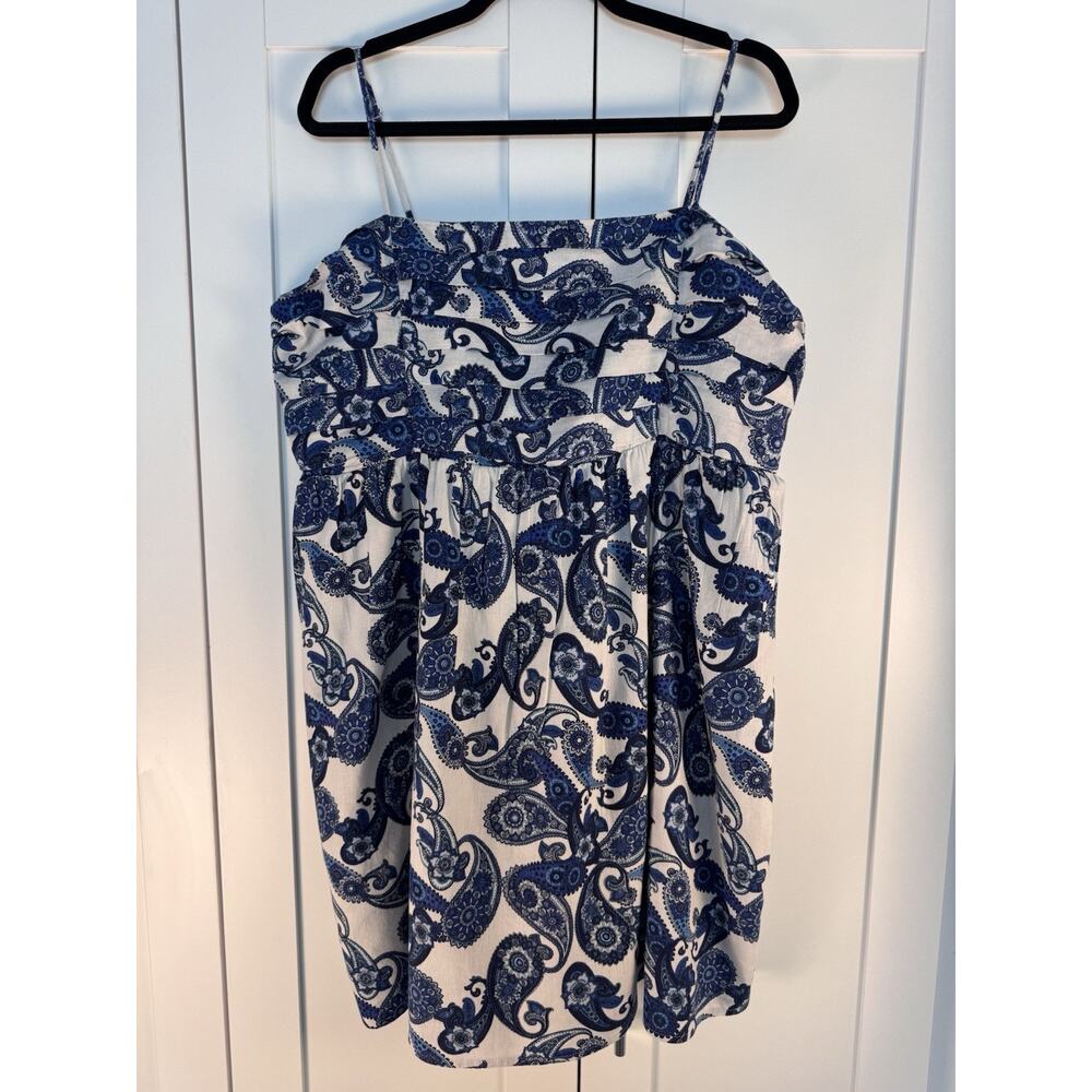 Express Blue Paisley Smocked Top XL Spaghetti Strap Linen Blend Boho Tank